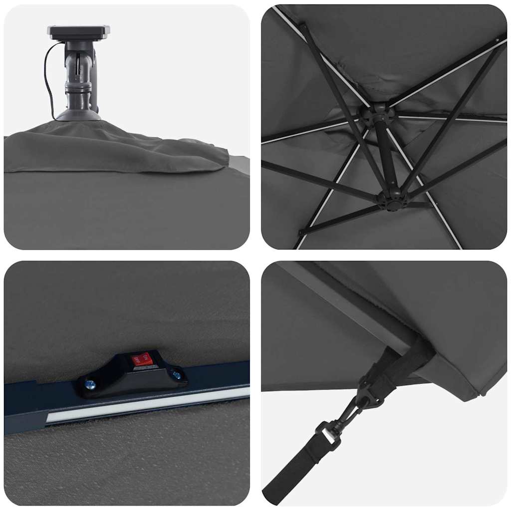 Ομπρέλα ηλίου με φώτα λωρίδας LED Ανθρακί 294 x 200 x 270 εκ - Pakobazaar