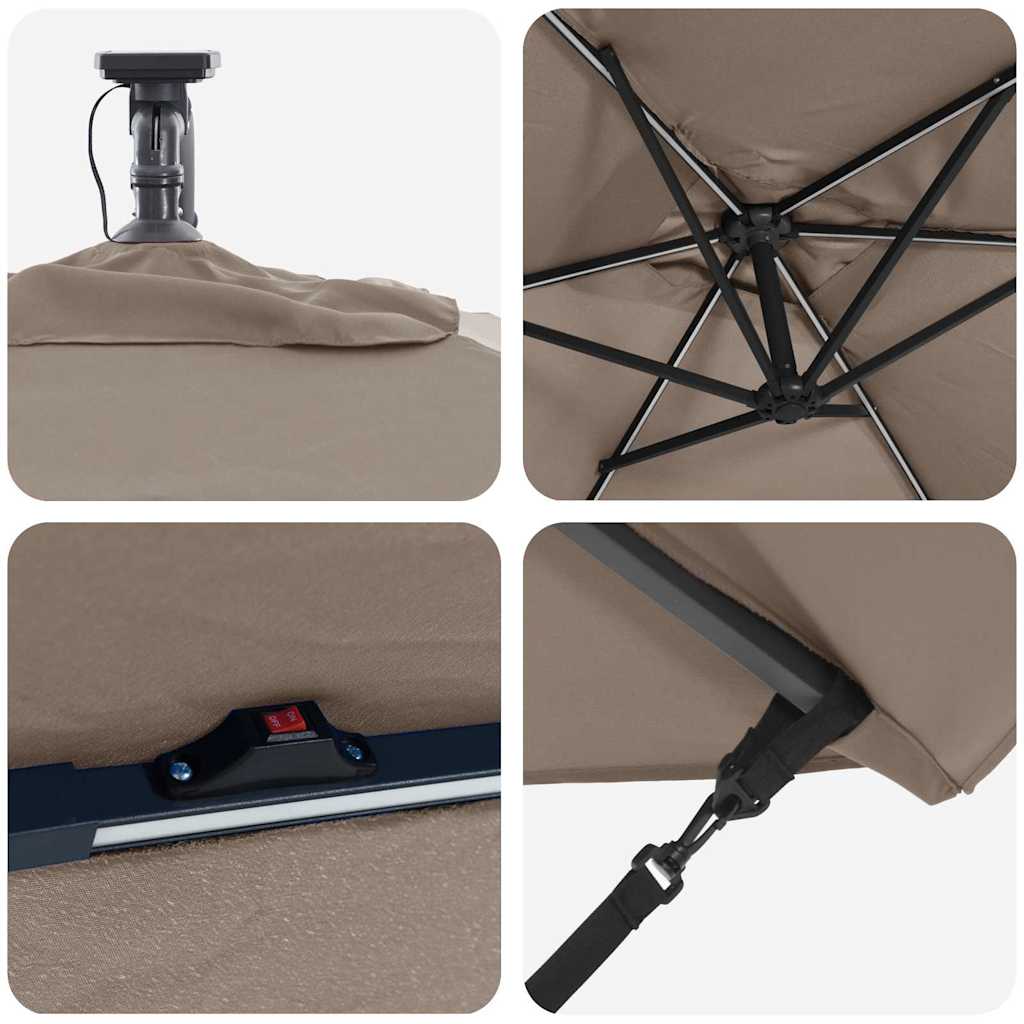 Ομπρέλα ηλίου με φώτα λωρίδας LED Taupe 294 x 200 x 270 εκ - Pakobazaar