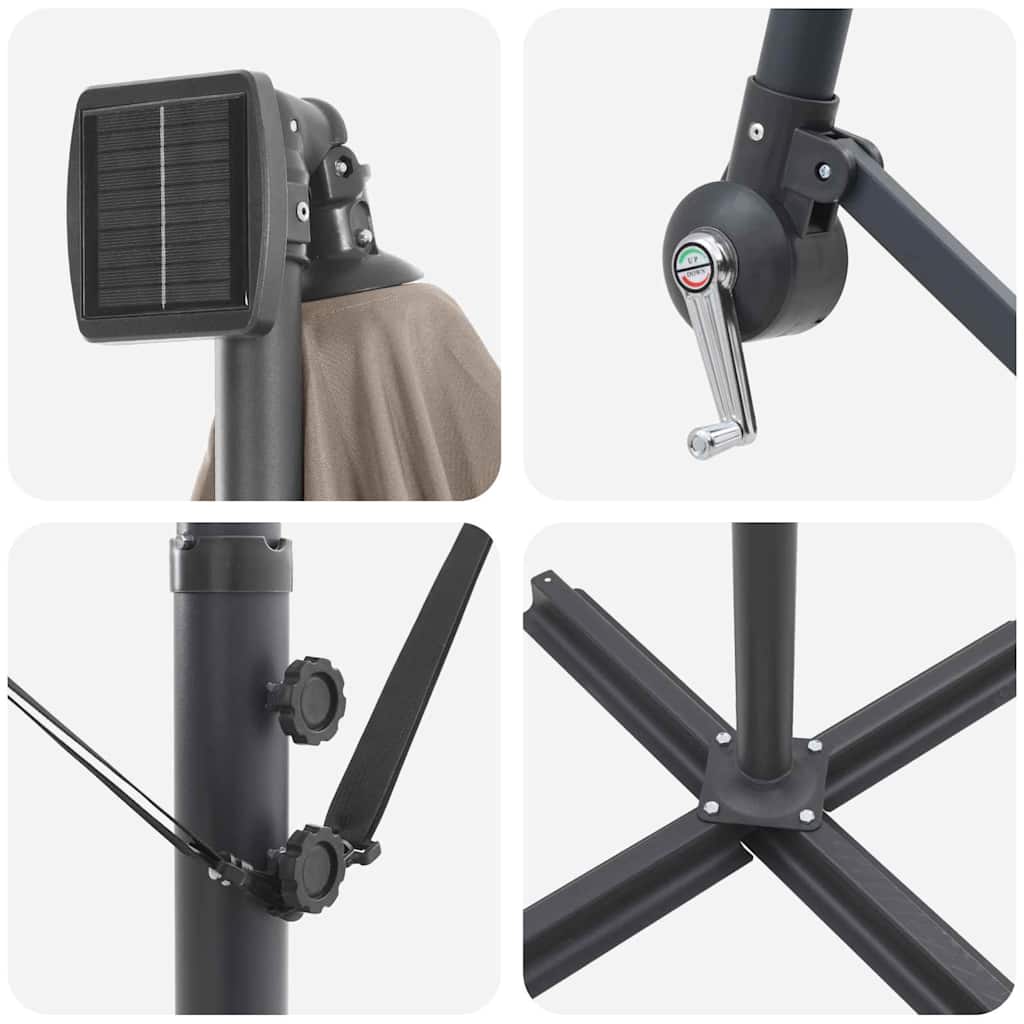 Ομπρέλα ηλίου με φώτα λωρίδας LED Taupe 294 x 200 x 270 εκ - Pakobazaar