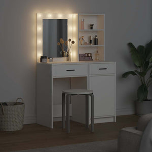 Σετ Τραπέζι Ντυσίματος με LED 2 pcs Λευκό Επεξεργασμένο ξύλο - Pakobazaar