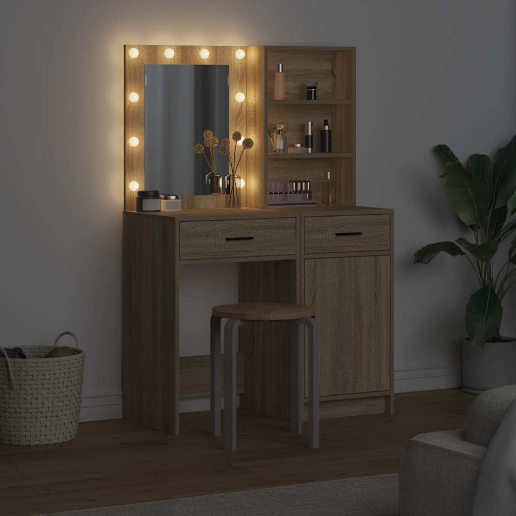 Σετ Τραπέζι Ντυσίματος με LED με συρτάρι 2 pcs Δρύς Sonoma