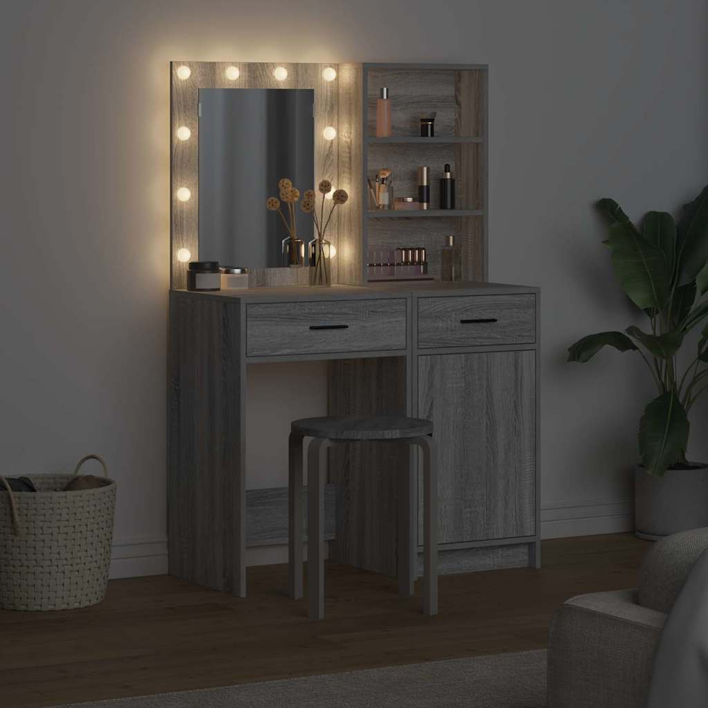 Σετ Τραπέζι Ντυσίματος με LED με συρτάρι 2 pcs Γκρίζο Σονομα - Pakobazaar