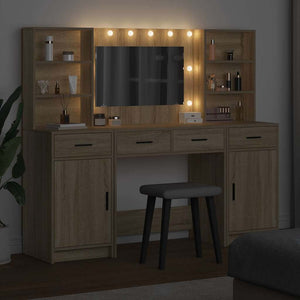 Σετ Τραπέζι Ντυσίματος με LED με συρτάρι 3 pcs Δρύς Sonoma - Pakobazaar