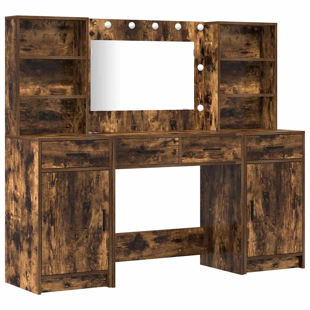 Σετ Τραπέζι Ντυσίματος με LED με συρτάρι 3 pcs Καπνιστό Δρύς