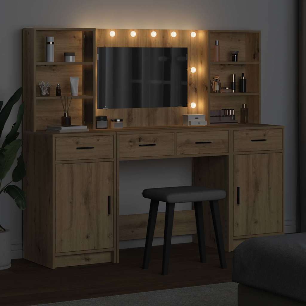 Σετ Τραπέζι Ντυσίματος με LED με συρτάρι 3 pcs Artisan Oak