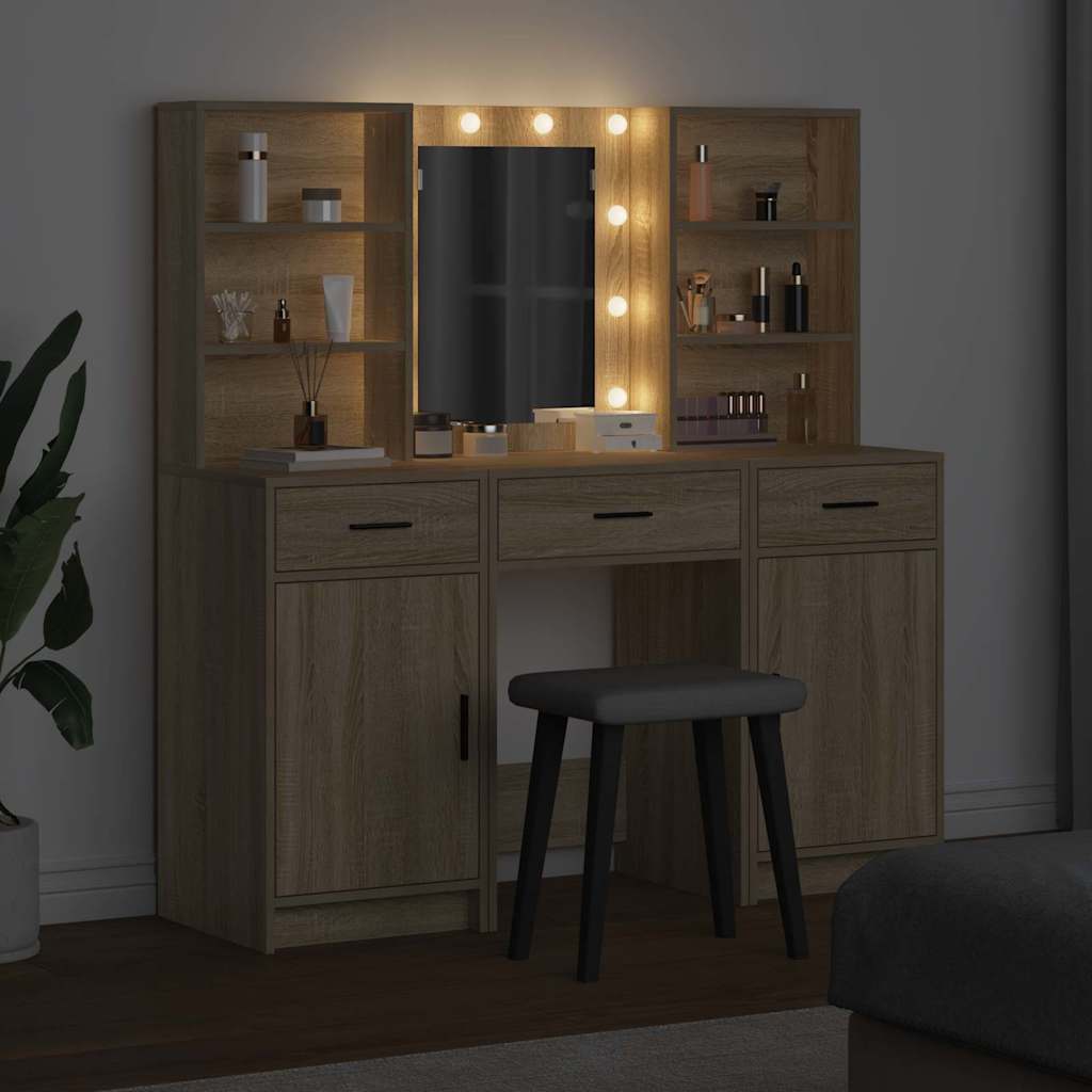 Σετ Τραπέζι Ντυσίματος με LED με συρτάρι 3 pcs Δρύς Sonoma - Pakobazaar
