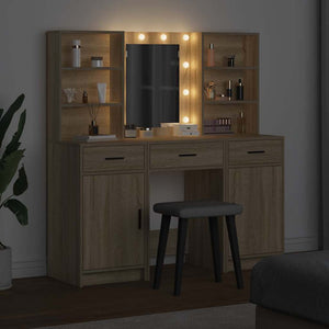 Σετ Τραπέζι Ντυσίματος με LED με συρτάρι 3 pcs Δρύς Sonoma - Pakobazaar