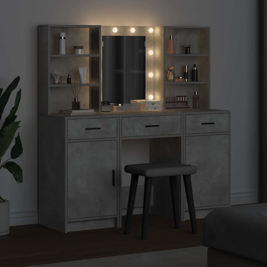Σετ Τραπέζι Ντυσίματος με LED με συρτάρι 3 pcs Σκυρόδεμα Γκρι - Pakobazaar