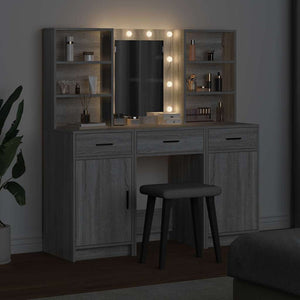 Σετ Τραπέζι Ντυσίματος με LED με συρτάρι 3 pcs Γκρίζο Σονομα - Pakobazaar