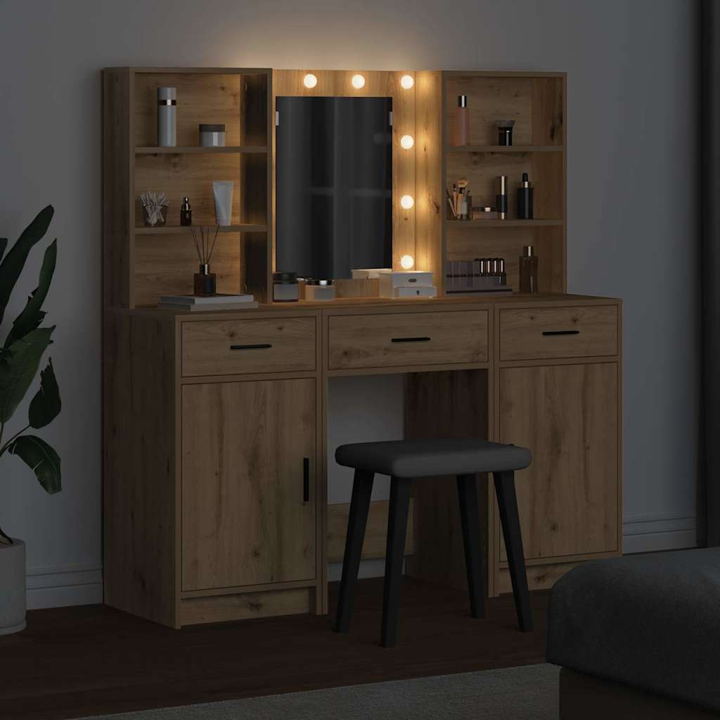 Σετ Τραπέζι Ντυσίματος με LED με συρτάρι 3 pcs Artisan Oak - Pakobazaar