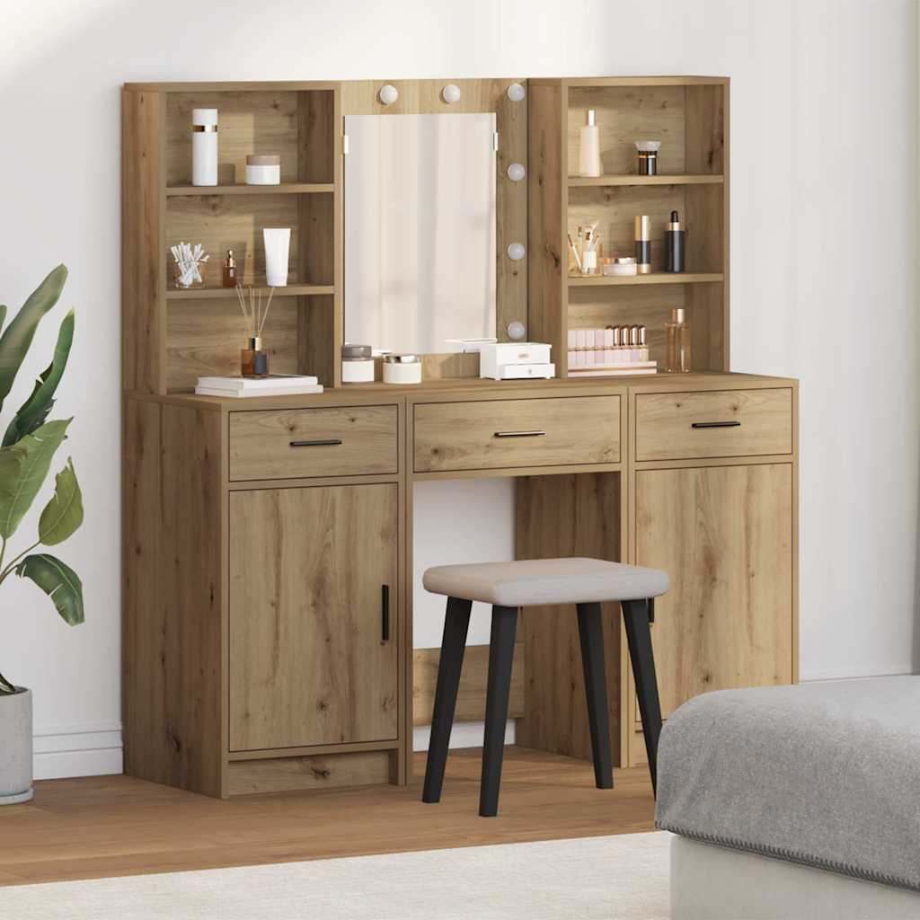 Σετ Τραπέζι Ντυσίματος με LED με συρτάρι 3 pcs Artisan Oak - Pakobazaar
