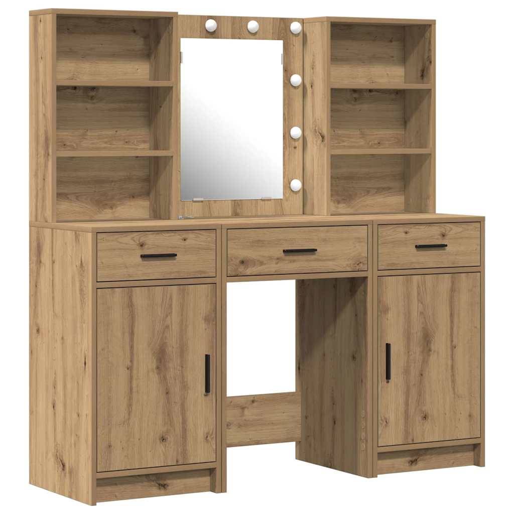 Σετ Τραπέζι Ντυσίματος με LED με συρτάρι 3 pcs Artisan Oak - Pakobazaar