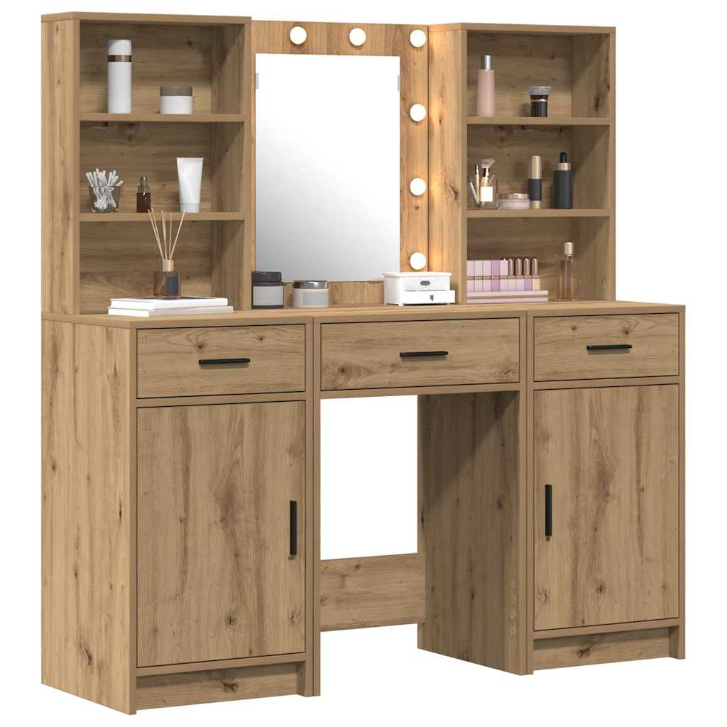 Σετ Τραπέζι Ντυσίματος με LED με συρτάρι 3 pcs Artisan Oak - Pakobazaar