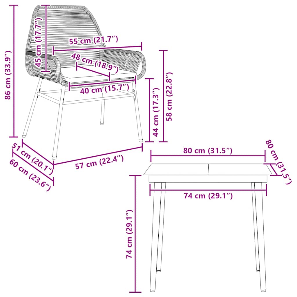 Σετ Τραπεζαρίας Κήπου 3τεμ. Μαύρο Συνθ.Ρατάν/Γυαλί με Μαξιλάρια