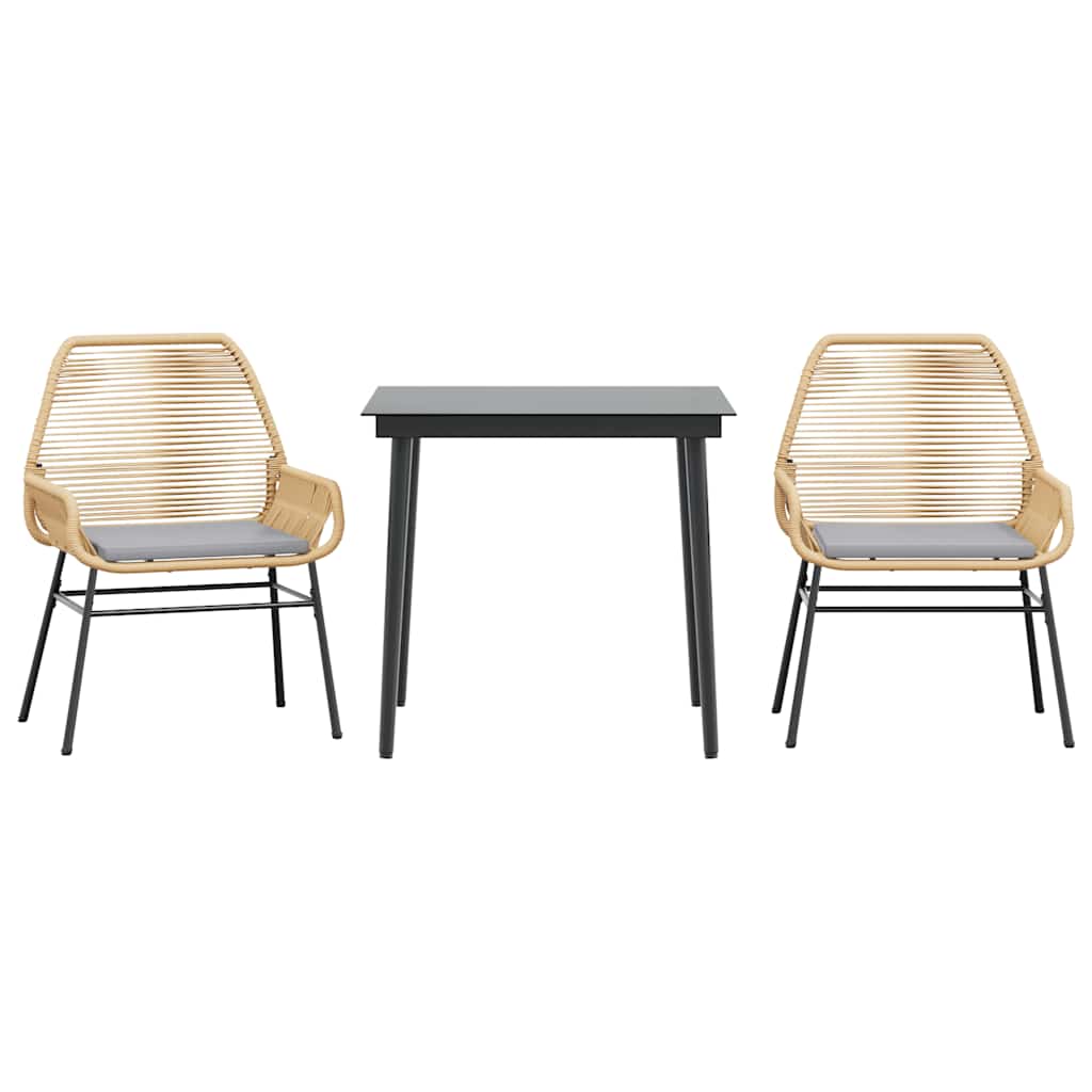 Σετ Τραπεζαρίας Κήπου 3 τεμ. Καφέ Συνθ.Ρατάν/Γυαλί με Μαξιλάρια