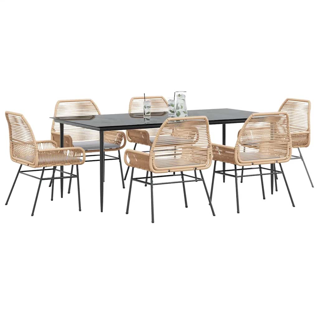 Σετ Τραπεζαρίας Κήπου 7 τεμ. Καφέ Συνθ. Ρατάν / Γυαλί Μαξιλάρια