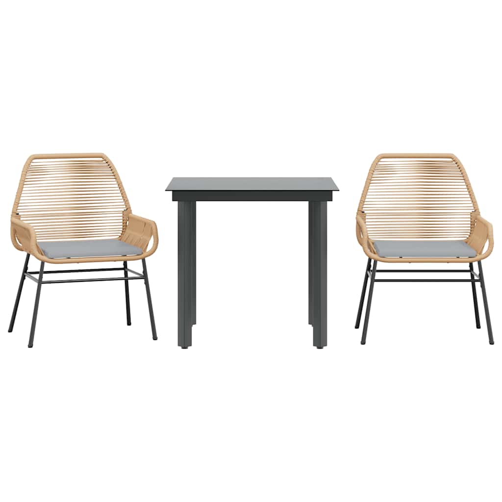 Σετ Τραπεζαρίας Κήπου 3 τεμ. Καφέ Συνθ.Ρατάν/Γυαλί με Μαξιλάρια