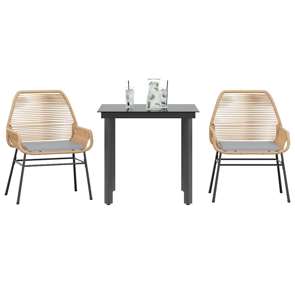 Σετ Τραπεζαρίας Κήπου 3 τεμ. Καφέ Συνθ.Ρατάν/Γυαλί με Μαξιλάρια