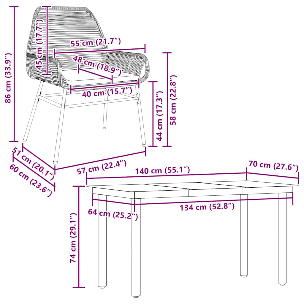 Σετ Τραπεζαρίας Κήπου 5 Τεμ. Καφέ Συνθ.Ρατάν/Γυαλί με Μαξιλάρια
