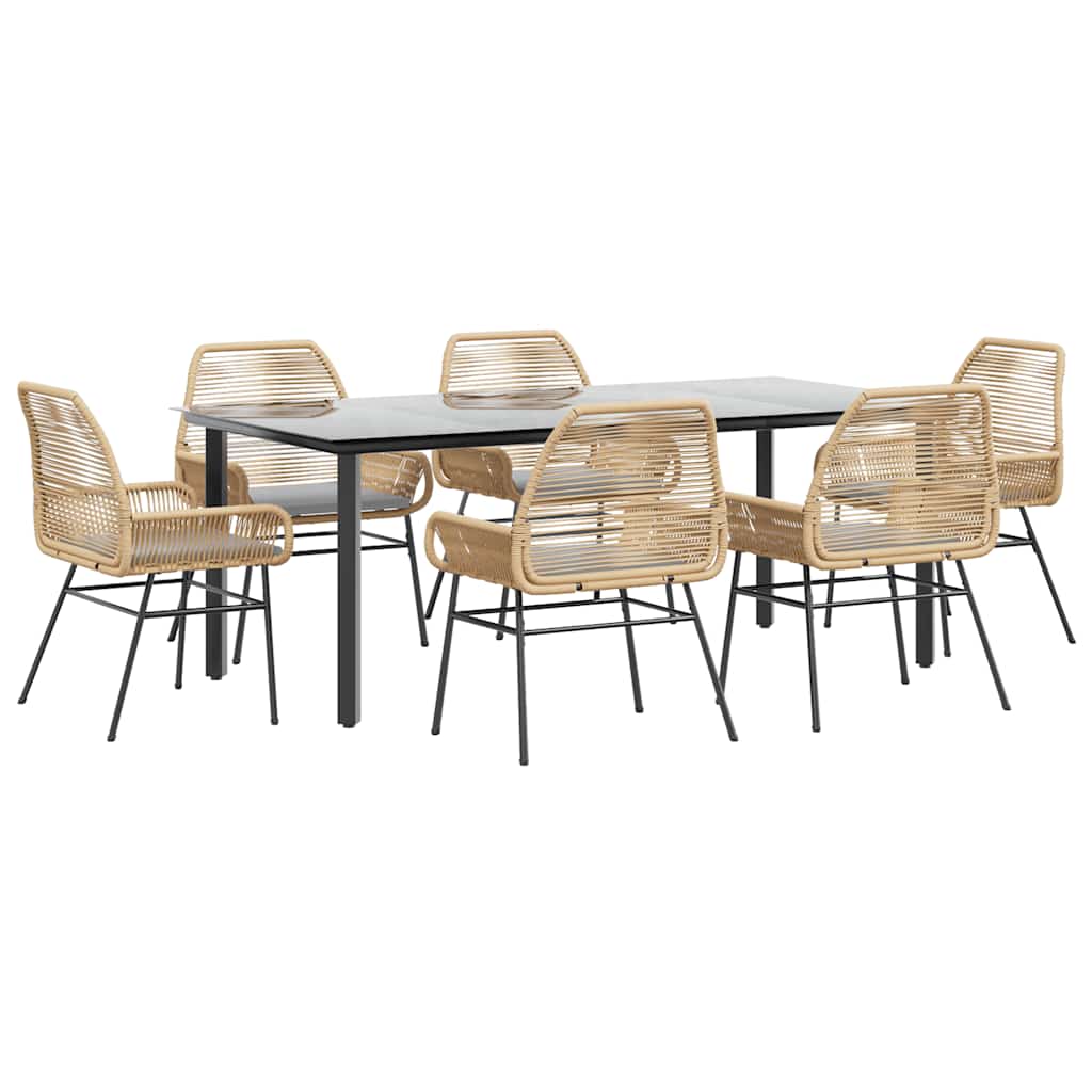 Σετ Τραπεζαρίας Κήπου 7 τεμ. Καφέ Συνθ. Ρατάν / Γυαλί Μαξιλάρια