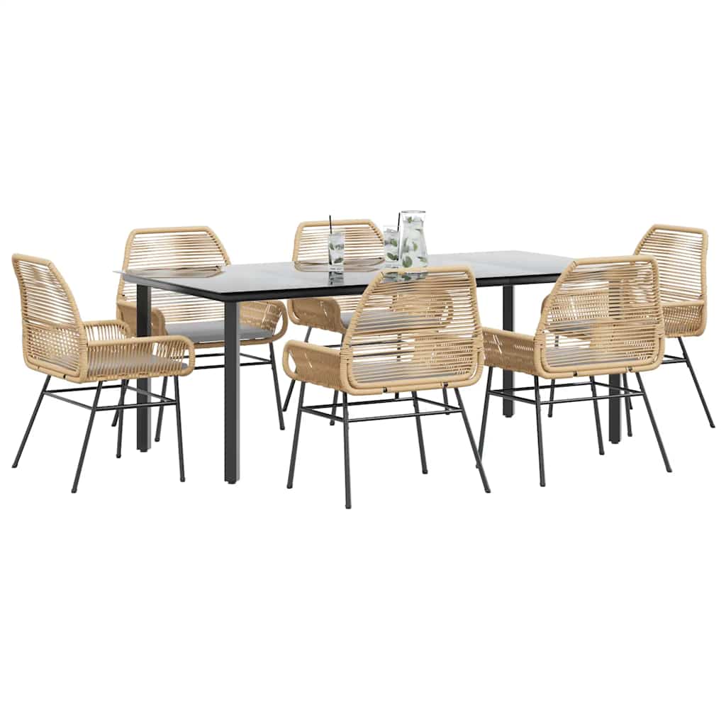 Σετ Τραπεζαρίας Κήπου 7 τεμ. Καφέ Συνθ. Ρατάν / Γυαλί Μαξιλάρια