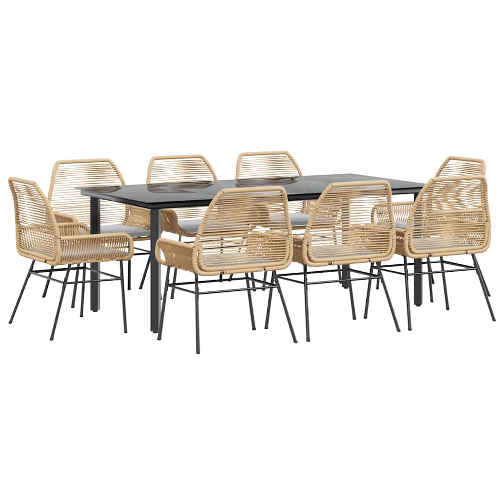 Σετ Τραπεζαρίας Κήπου 9 τεμ. Καφέ Συνθ.Ρατάν/Γυαλί με Μαξιλάρια