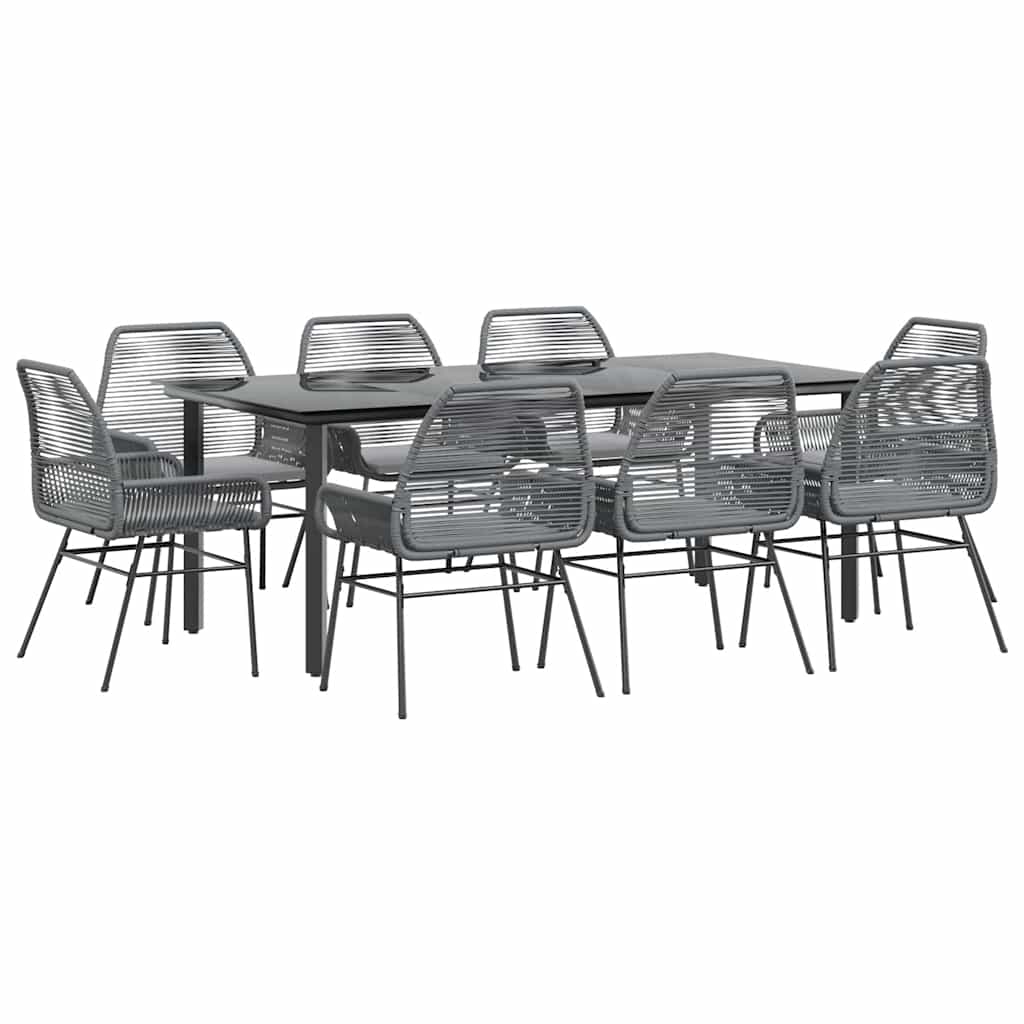 Σετ Τραπεζαρίας Κήπου 9 τεμ. Γκρι Συνθ.Ρατάν/Γυαλί με Μαξιλάρια