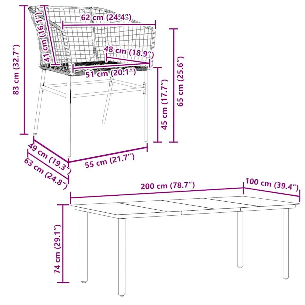 Σετ Τραπεζαρίας Κήπου 7 Τεμαχίων Μαύρο Συνθετικό Ρατάν/Γυαλί