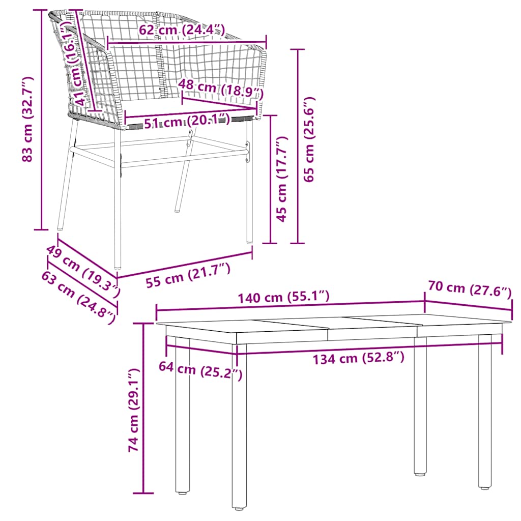 Σετ Τραπεζαρίας Κήπου 5Τεμ. Μαύρο Συνθ.Ρατάν/Γυαλί με Μαξιλάρια