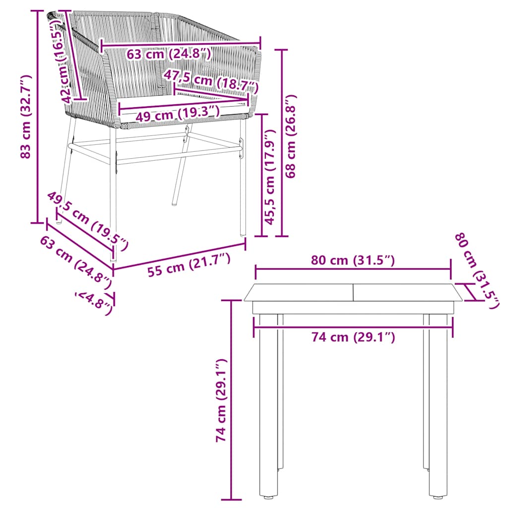 Σετ Τραπεζαρίας Κήπου 3 τεμ. Καφέ Συνθ.Ρατάν/Γυαλί με Μαξιλάρια - Pakobazaar