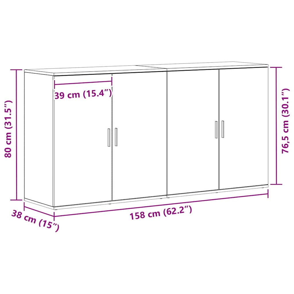 Πλαϊνό γραφείο 2 pcs Μαύρη Οξυά 79 x 38 x 80 εκ.