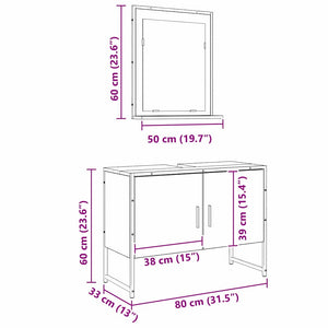 Σετ Επίπλων Μπάνιου Επιτοίχιο 2 pcs Καφέ Επεξεργασμένο ξύλο - Pakobazaar