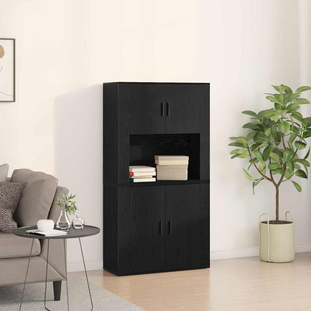 Highboard Μαύρη Οξυά 80 x 33 x 150 εκ Επεξεργασμένο ξύλο - Pakobazaar