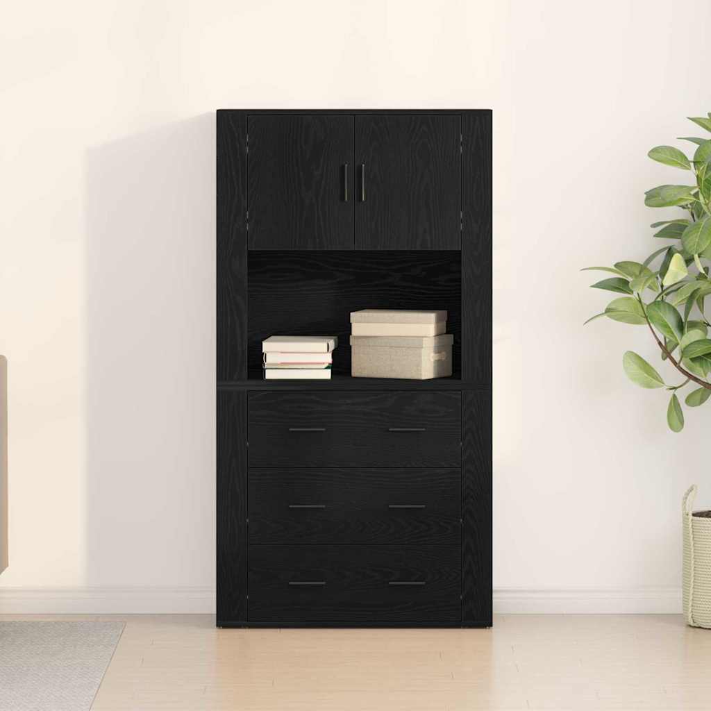 Highboard Μαύρη Οξυά 80 x 33 x 150 εκ Επεξεργασμένο ξύλο - Pakobazaar
