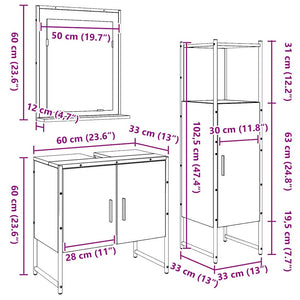 Σετ Επίπλων Μπάνιου 3 τμχ. Καφέ 33 x 33 x 102,5 εκ