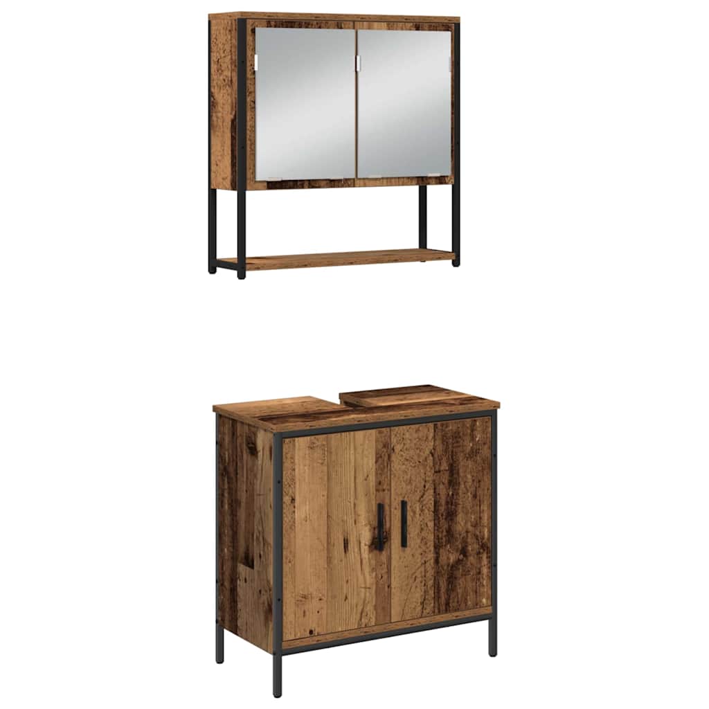 Σετ Επίπλων Μπάνιου με ράφι 3 pcs Καφέ Επεξεργασμένο ξύλο