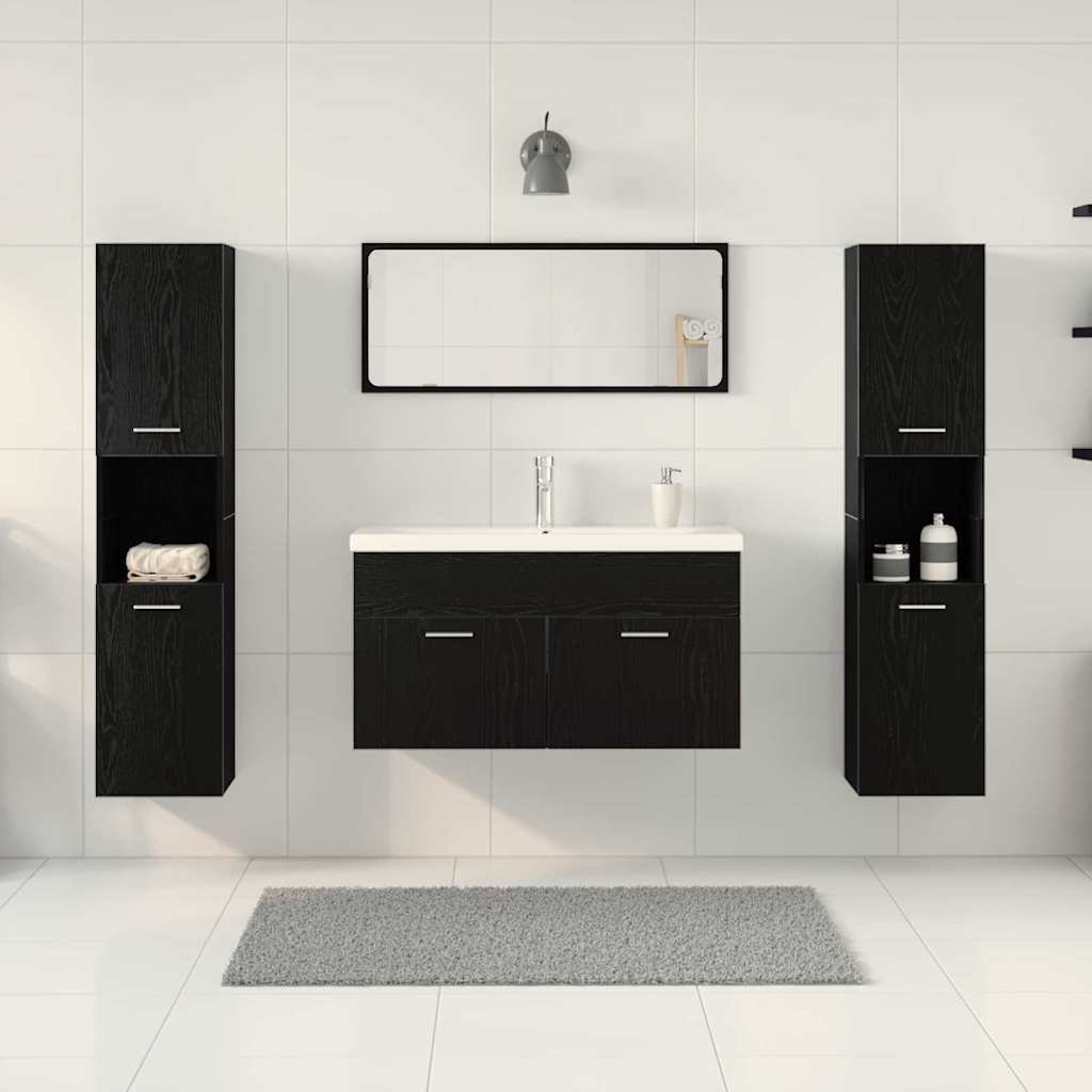 Σετ Επίπλων Μπάνιου με ράφι 4 pcs Μαύρη Οξυά Επεξεργασμένο ξύλο - Pakobazaar