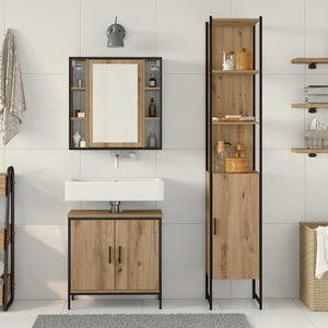 Μονάδες Νιπτήρα Μπάνιου με ράφι 3 pcs Καφέ Επεξεργασμένο ξύλο - Pakobazaar