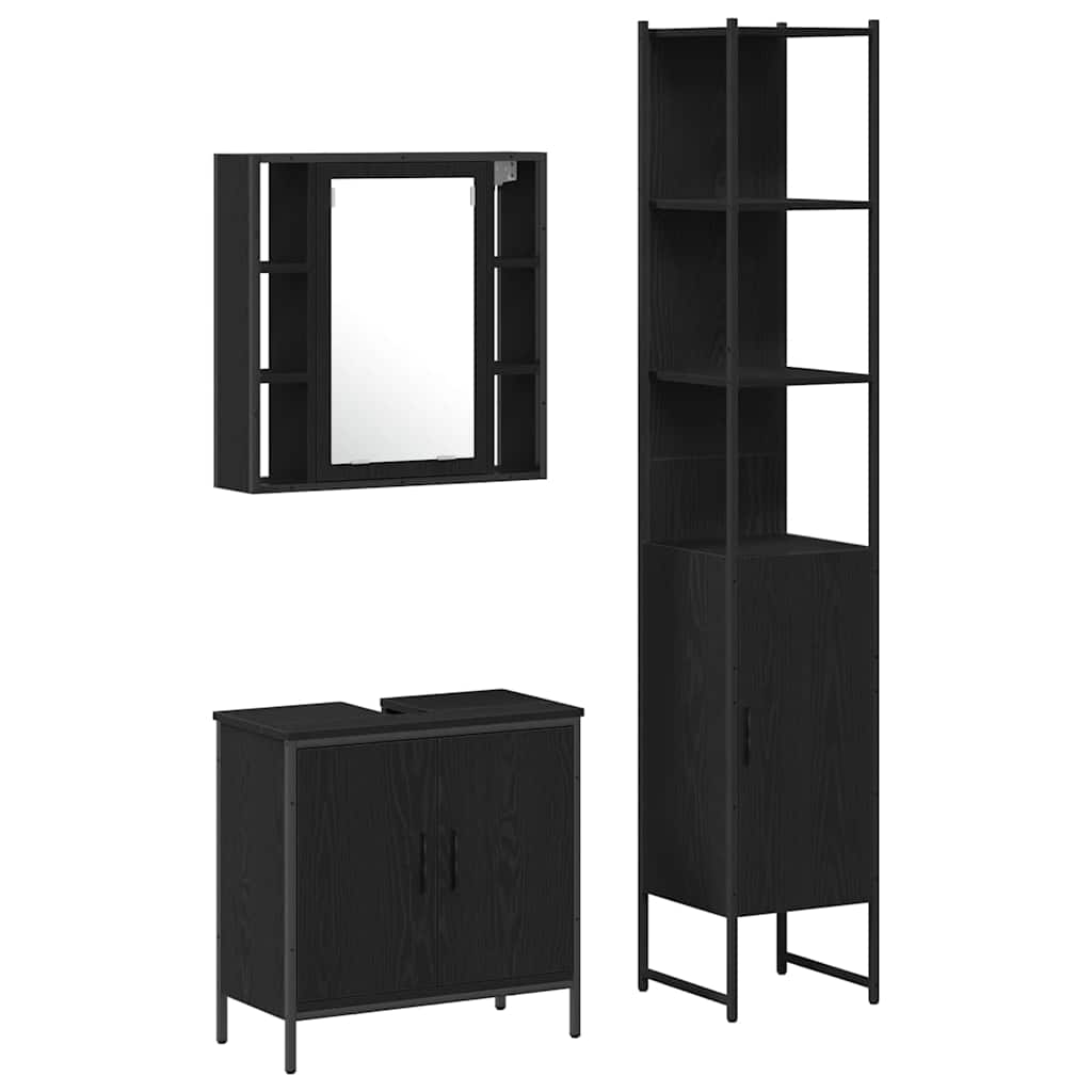 Μονάδες Νιπτήρα Μπάνιου με ράφι 3 pcs Μαύρο Επεξεργασμένο ξύλο - Pakobazaar