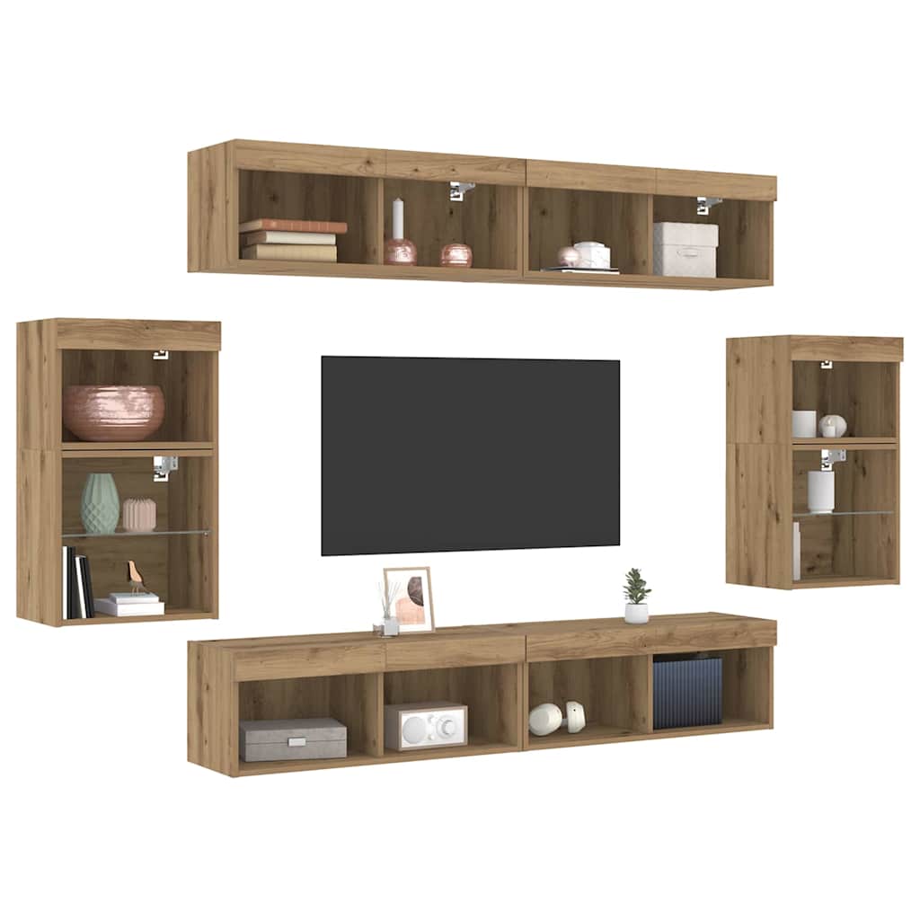 Σετ επίπλου τηλεόρασης 8 pcs artisan δρυς Επεξεργασμένο ξύλο