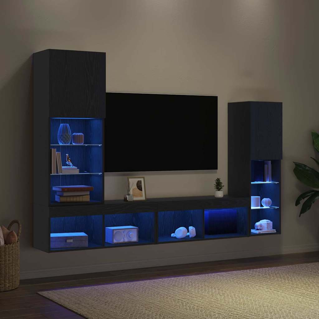 Ντουλάπι TV 4 pcs Μαύρη δρυς Επεξεργασμένο ξύλο - Pakobazaar