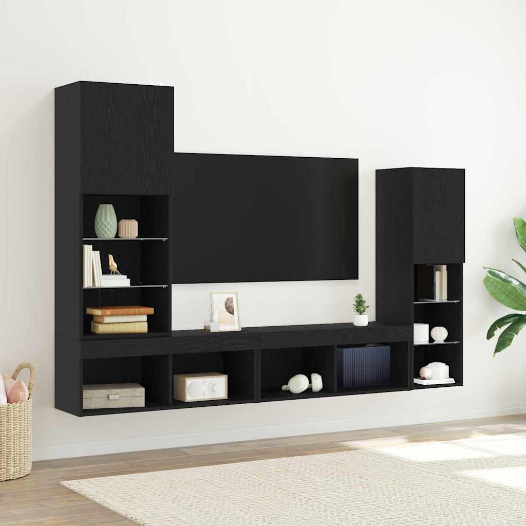 Ντουλάπι TV 4 pcs Μαύρη δρυς Επεξεργασμένο ξύλο - Pakobazaar