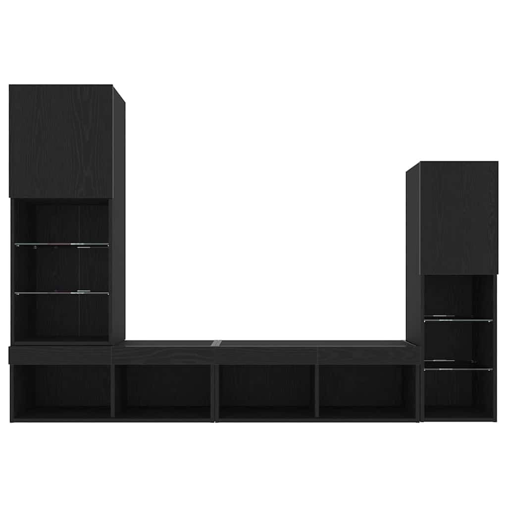 Ντουλάπι TV 4 pcs Μαύρη δρυς Επεξεργασμένο ξύλο - Pakobazaar