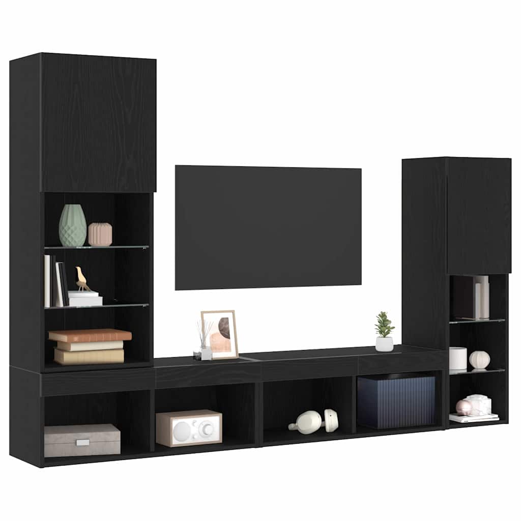 Ντουλάπι TV 4 pcs Μαύρη δρυς Επεξεργασμένο ξύλο - Pakobazaar