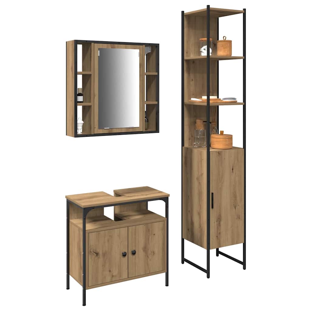 Σετ Επίπλων Μπάνιου 3 pcs Artisan Oak Επεξεργασμένο ξύλο - Pakobazaar