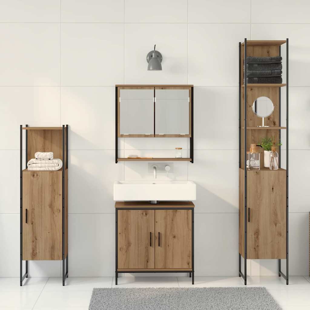 Σετ Επίπλων Μπάνιου με ράφι 4 pcs Καφέ Επεξεργασμένο ξύλο - Pakobazaar