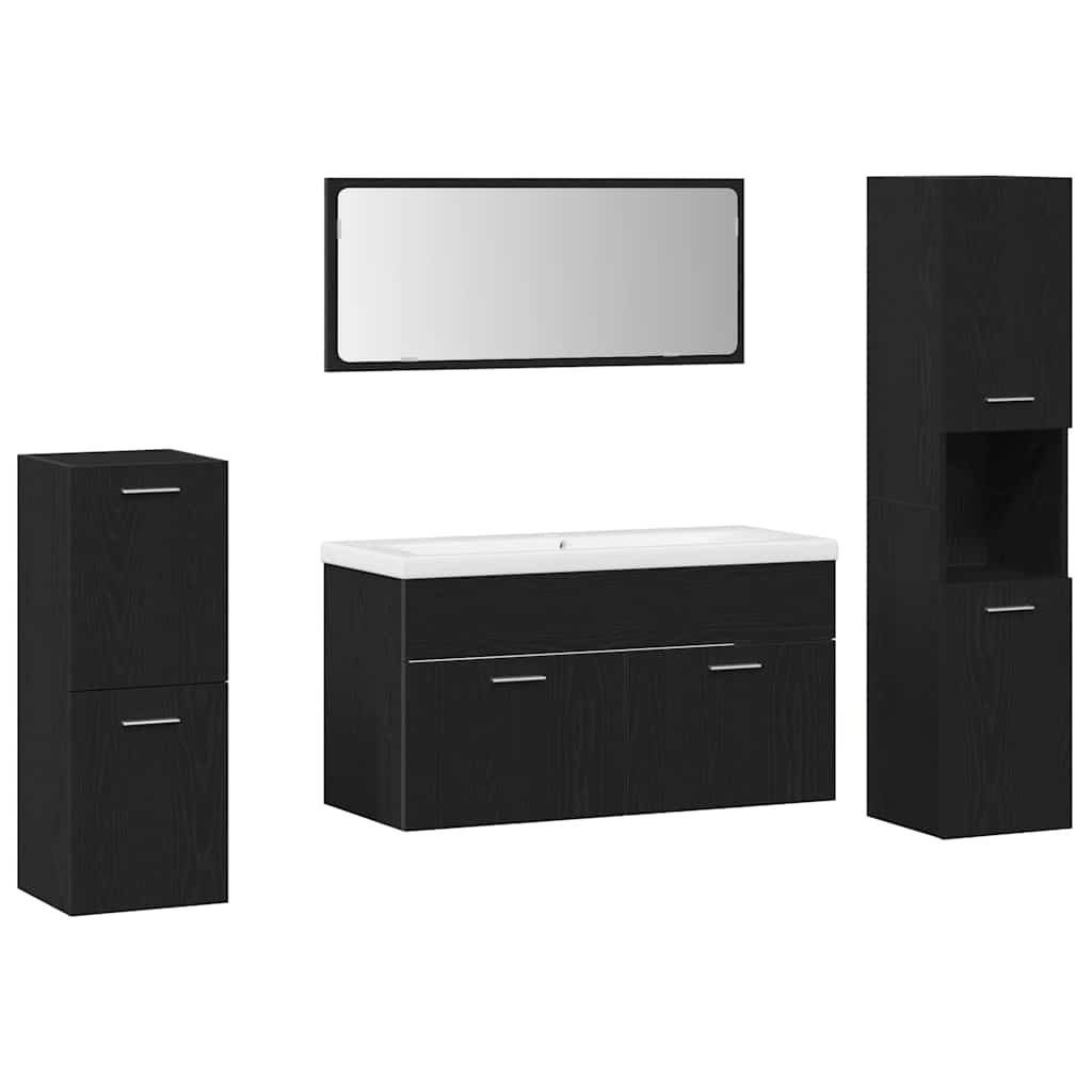 Σετ Επίπλων Μπάνιου με ράφι 5 pcs Μαύρη Οξυά Επεξεργασμένο ξύλο - Pakobazaar