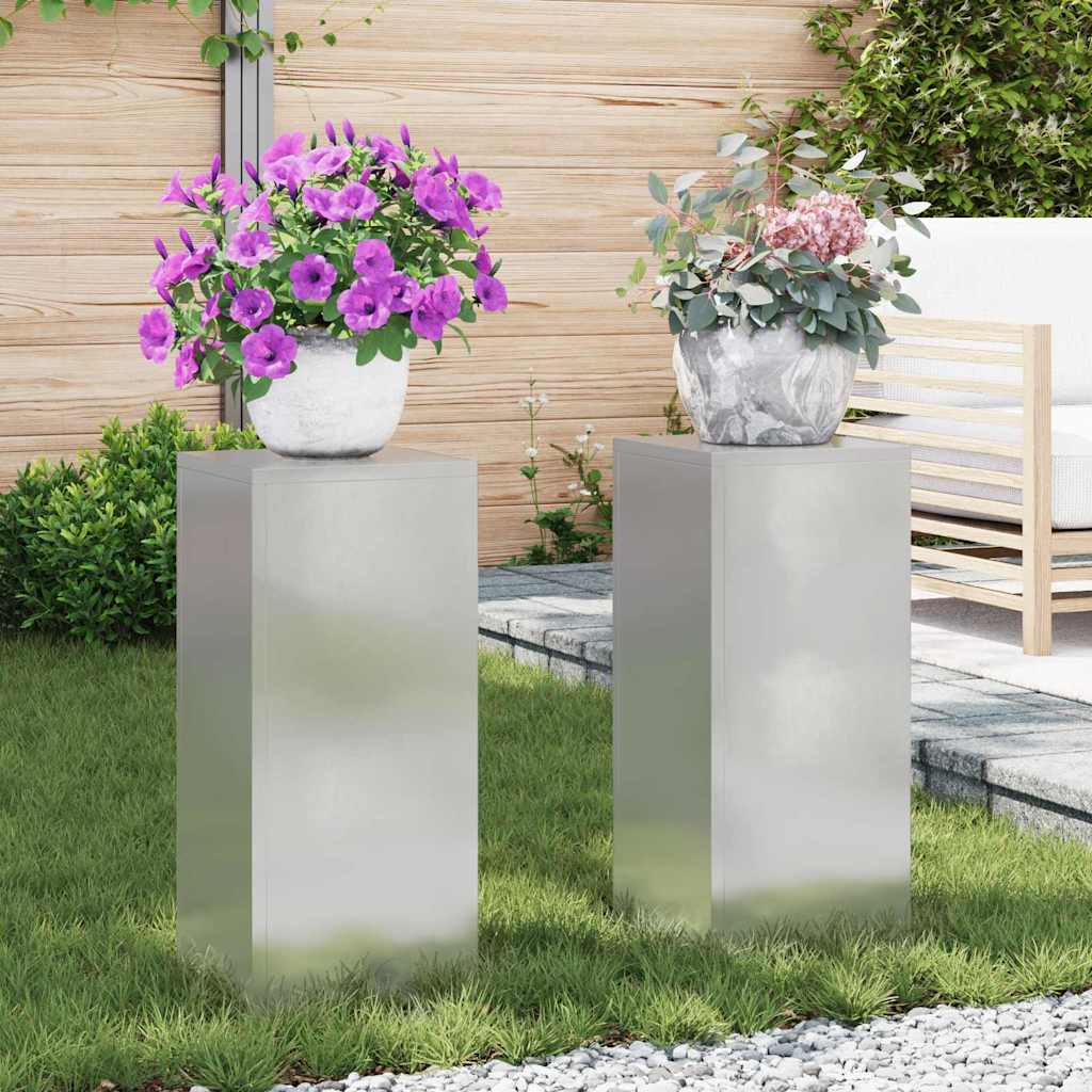 Βάση φυτών 2 pcs Ασημί 24 x 24 x 55 εκ. Ανοξείδωτο ατσάλι