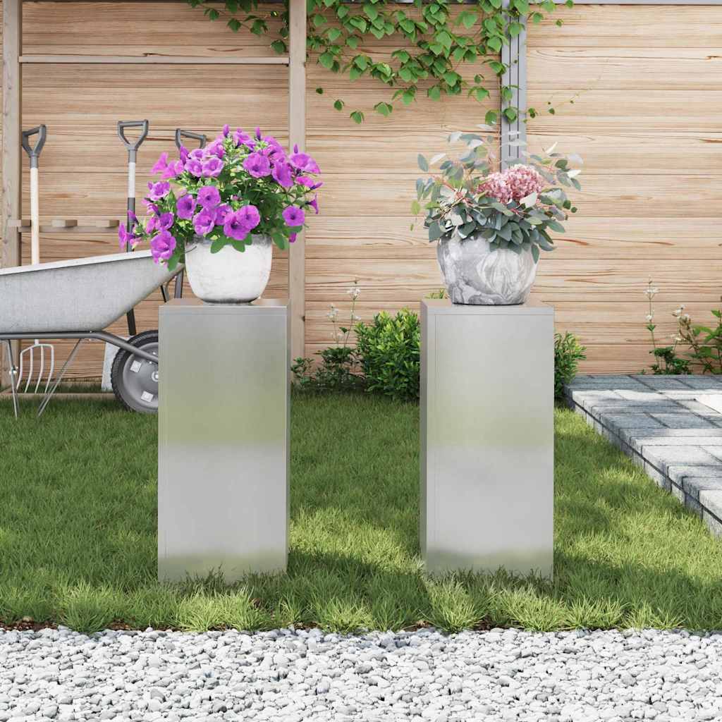 Βάση φυτών 2 pcs Ασημί 24 x 24 x 55 εκ. Ανοξείδωτο ατσάλι