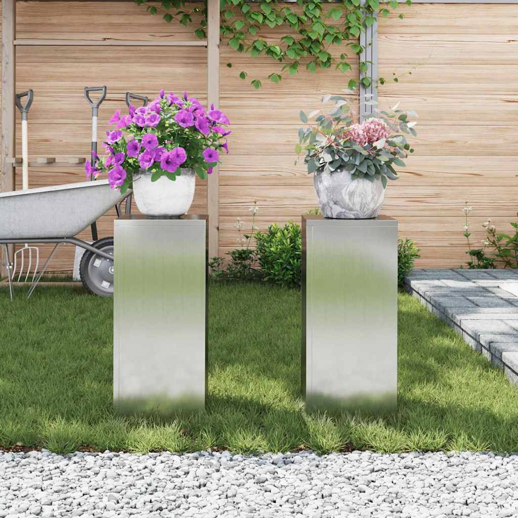 Βάση φυτών 2 pcs Ασημί 24 x 24 x 55 εκ. Γαλβανισμένος χάλυβας